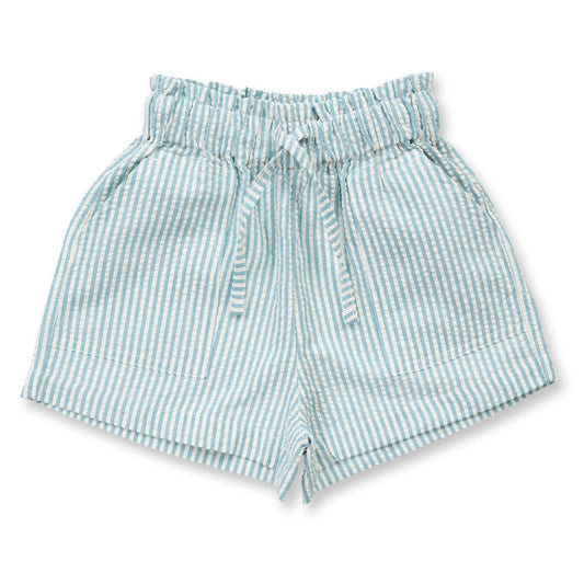 Shorts in Cotone Biologico - Seersucker Blue