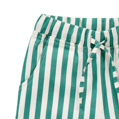 Pantaloncini in Twill di Cotone Biologico - Righe Smeraldo