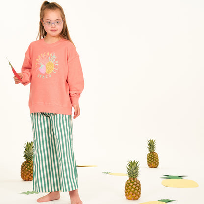 Pantaloni in Twill di Cotone Biologico - Righe Smeraldo