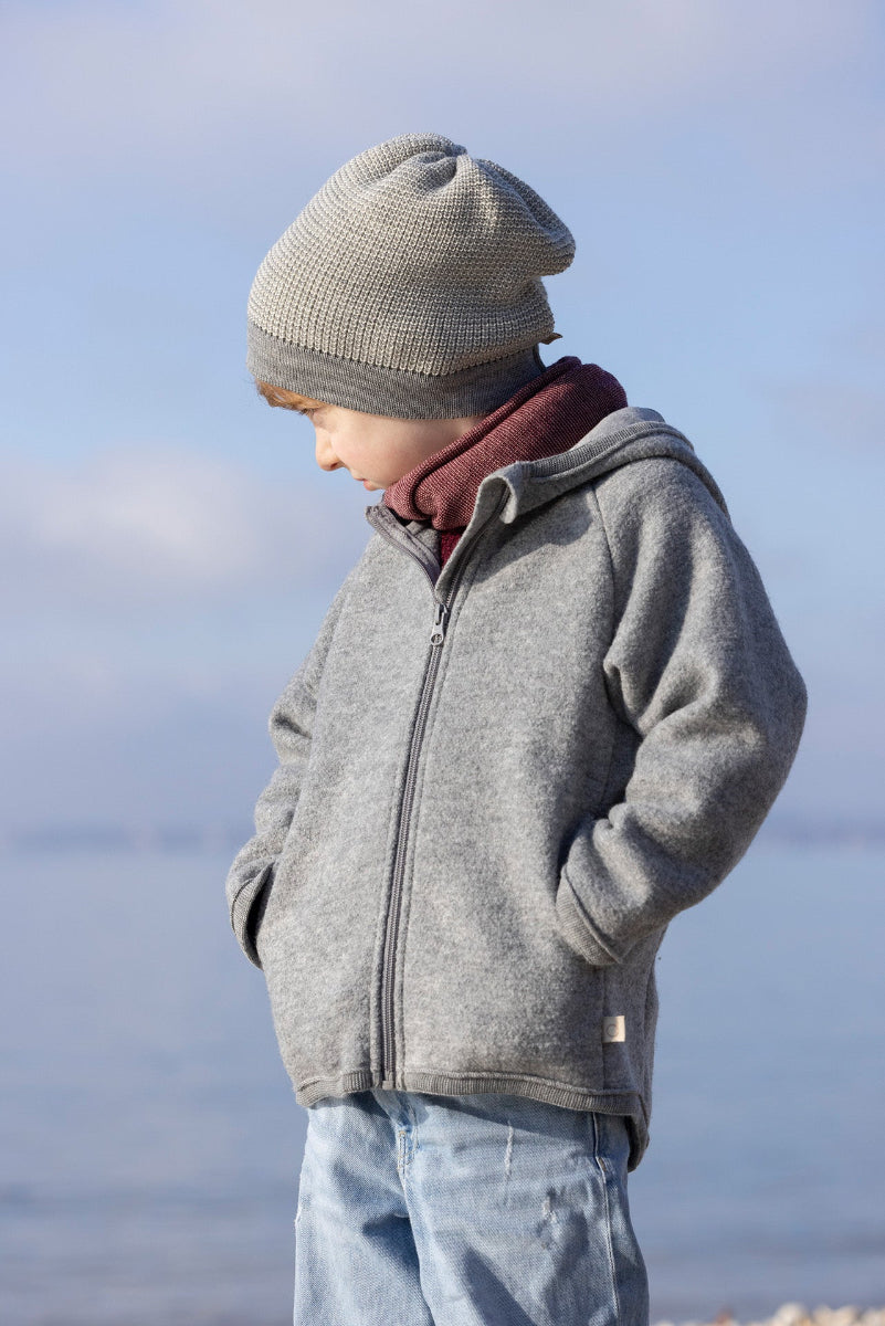 Giacca in lana cotta biologica con zip - Grigio