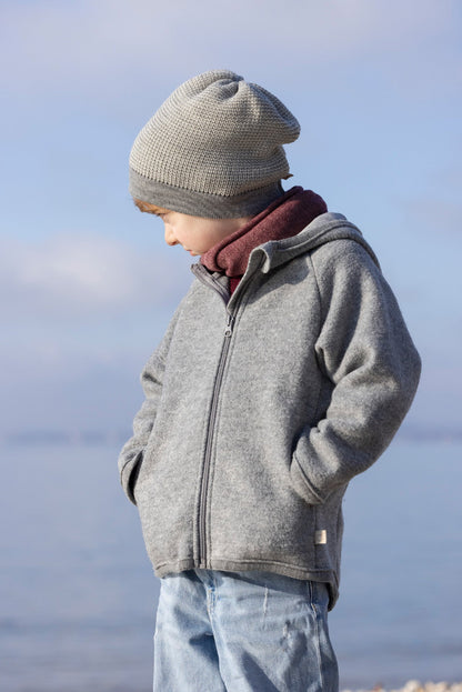 Giacca in lana cotta biologica con zip - Grigio