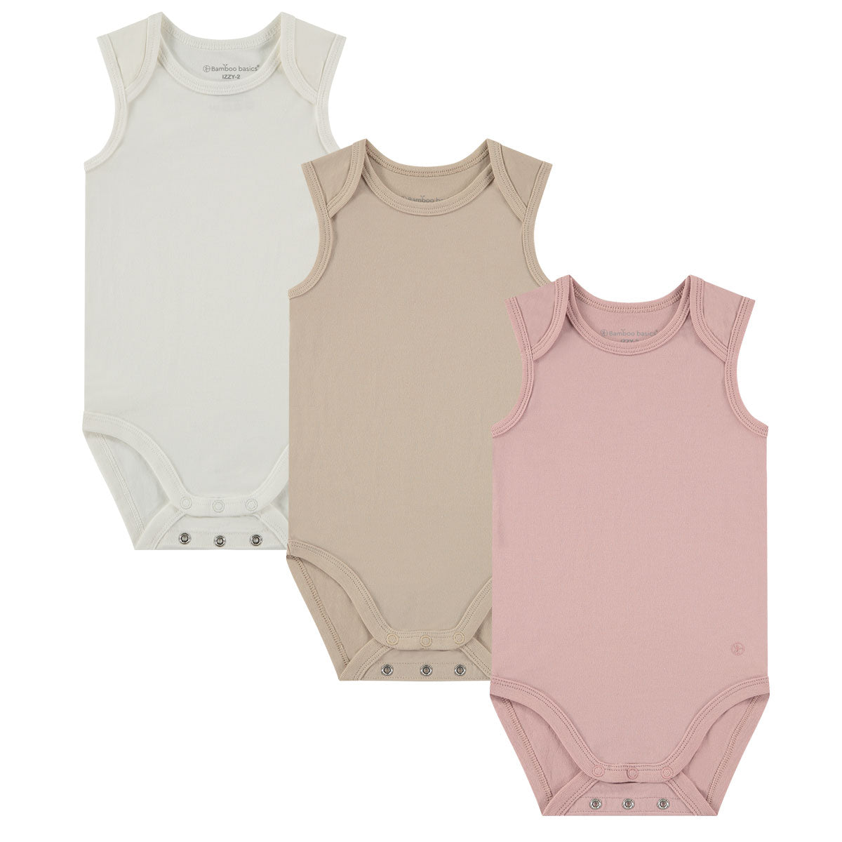 Box 3 pz - Body smanicato in Bamboo e Cotone Bianco/Beige/Rosa