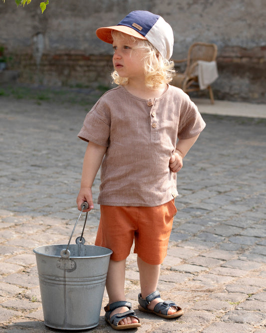 Maglia Serafino in 100% Lino - Millerighe Moka