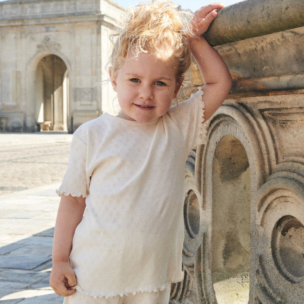 T-shirt in Cotone Biologico Pointelle - Crema