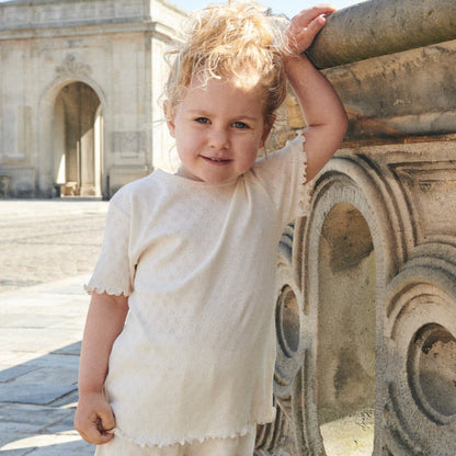 T-shirt in Cotone Biologico Pointelle - Crema