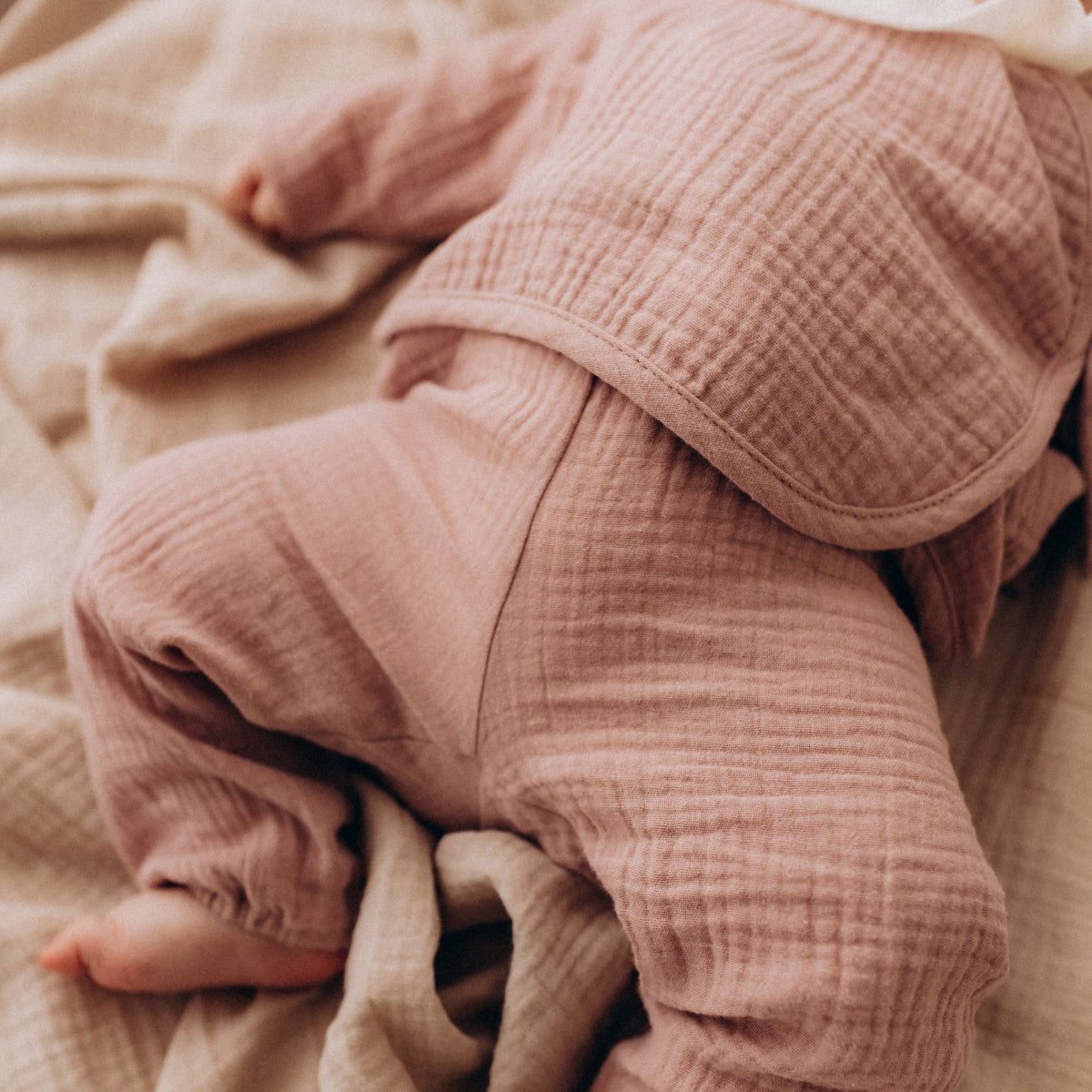 Pantaloni in Mussola di Cotone Biologico - Rosa Antico