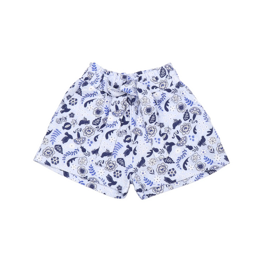 Shorts in Mussola di Cotone Biologico - Fiori Blu