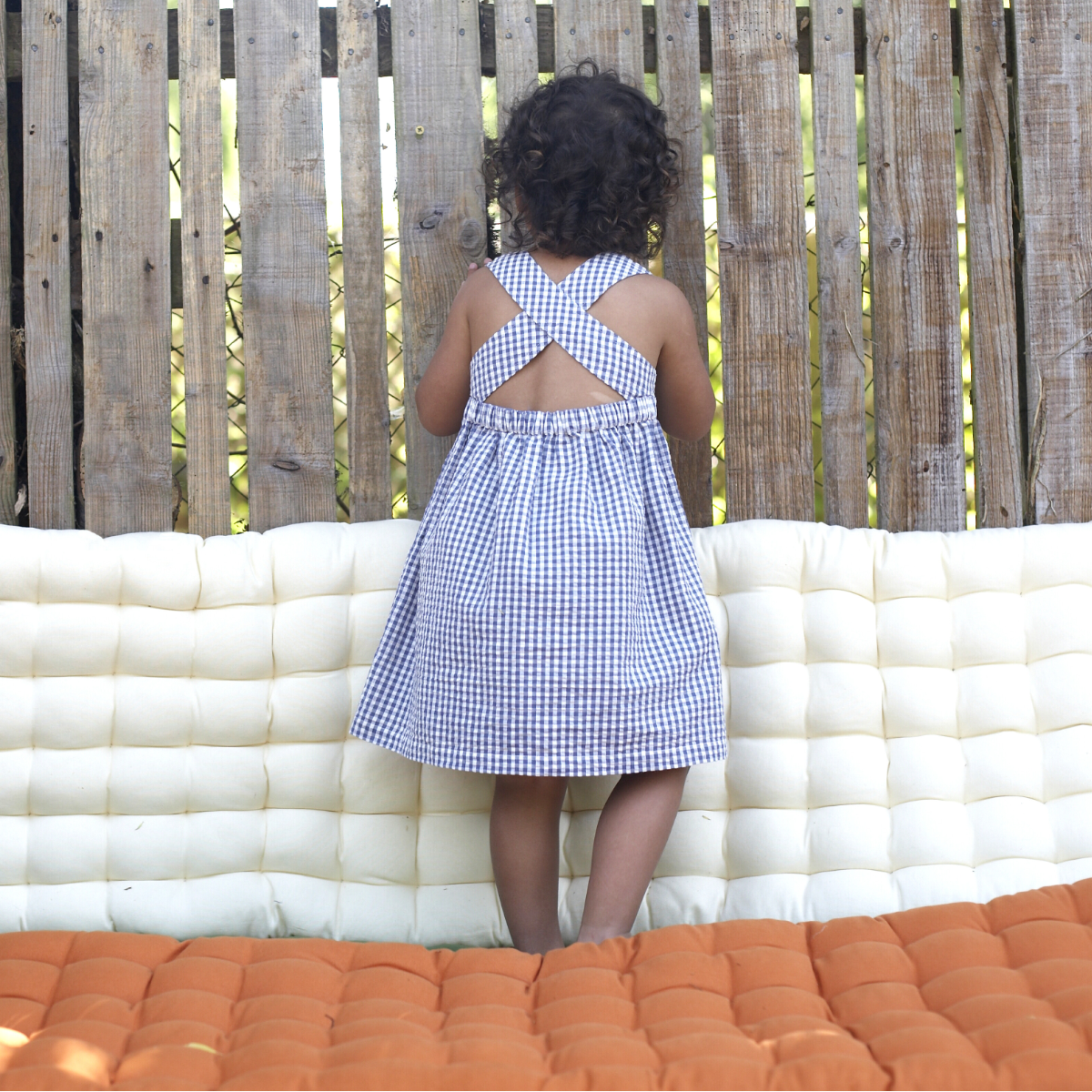 Abito con incrocio in Cotone Biologico - Quadri Blu