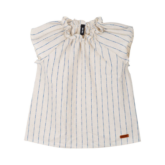 Blusa in Cotone Biologico e Lino - Naturale/Blu