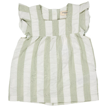 Blusa volant in Cotone Biologico - Seersucker Rigoni Verde/Bianco