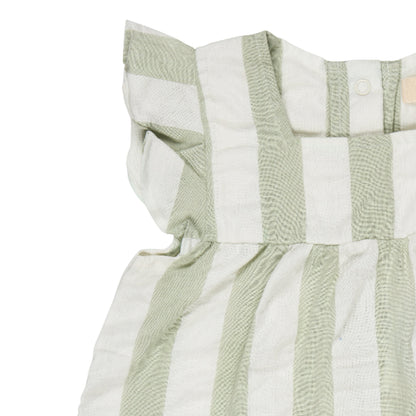 Blusa volant in Cotone Biologico - Seersucker Rigoni Verde/Bianco