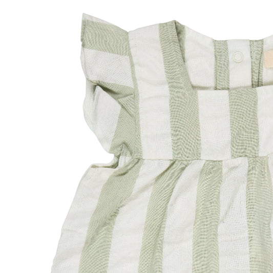 Blusa volant in Cotone Biologico - Seersucker Rigoni Verde/Bianco