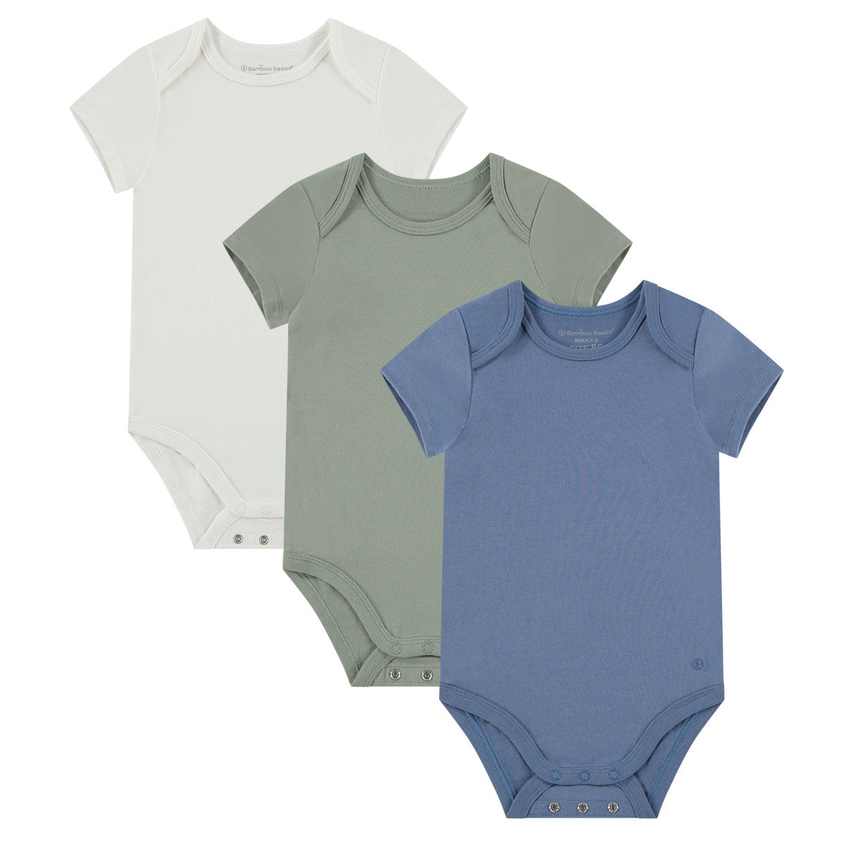 Box 3 pz - Body manica corta in Bamboo e Cotone Bianco/Verde/Blu