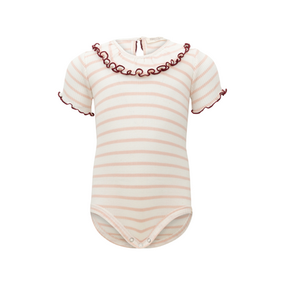 Body manica corta Seta e Cotone con colletto - Righe Rosa