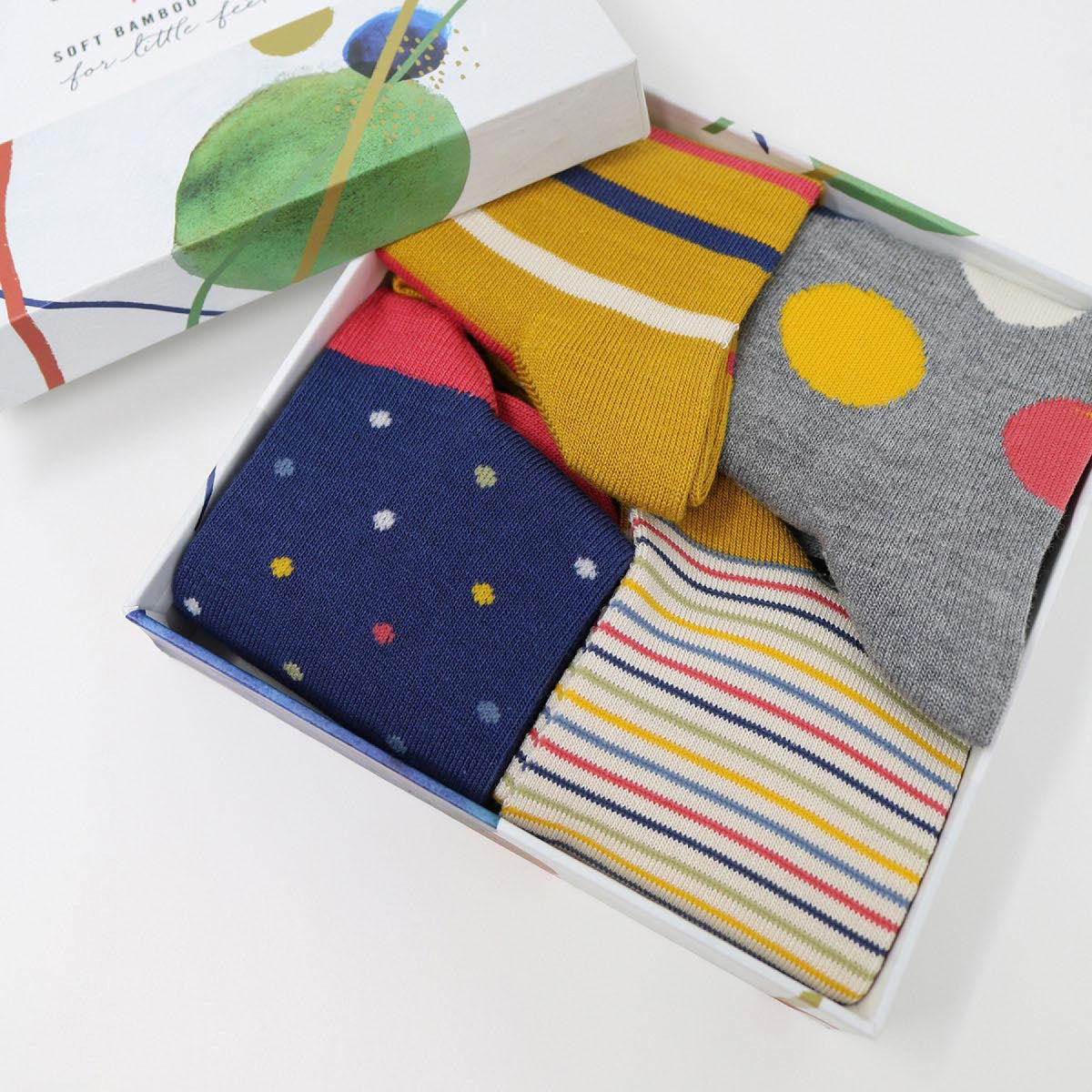 Box 4pz Calzini in bamboo KIDS - 2/3 anni - Righe e pois