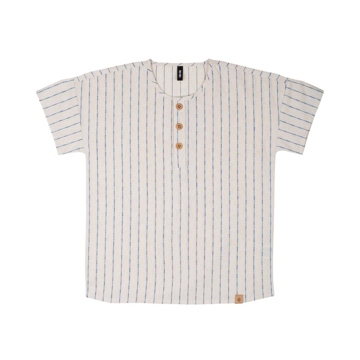 T-shirt Serafino in Cotone e Lino - Righe Blu