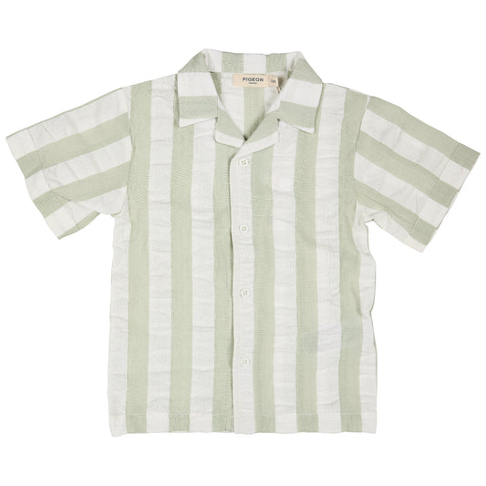 Camicia in Cotone Biologico - Seersucker Rigoni Verde/Bianco