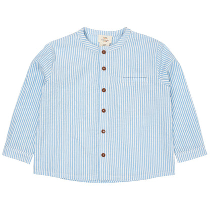 Camicia in Cotone Biologico - Seersucker righine Blu