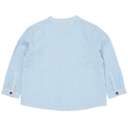 Camicia in Cotone Biologico - Seersucker righine Blu