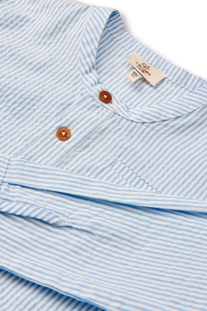 Camicia in Cotone Biologico - Seersucker righine Blu