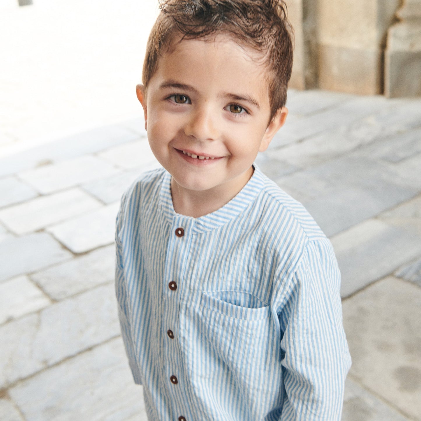 Camicia in Cotone Biologico - Seersucker righine Blu