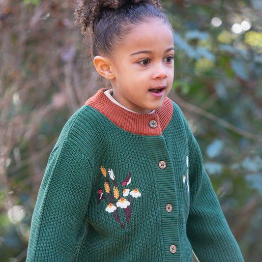 Cardigan ricamato in Cotone Biologico