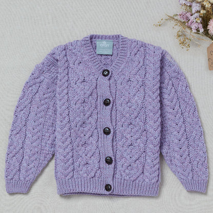 Cardigan Aran  in Lana Irlandese - Lavanda