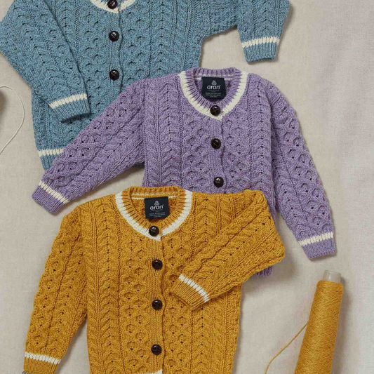 Maglioncino Aran in Lana Irlandese - Lavanda/Bianco