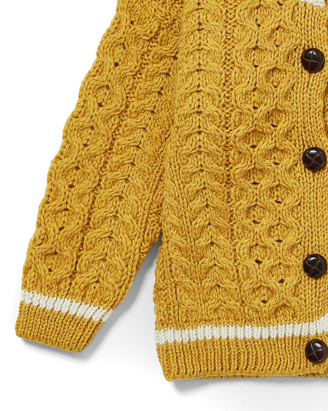 Cardigan Aran in Lana Irlandese - Senape/Bianco