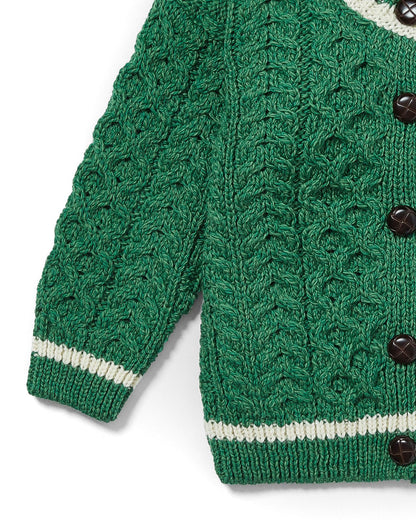 Cardigan Aran in Lana Irlandese - Verde/Bianco
