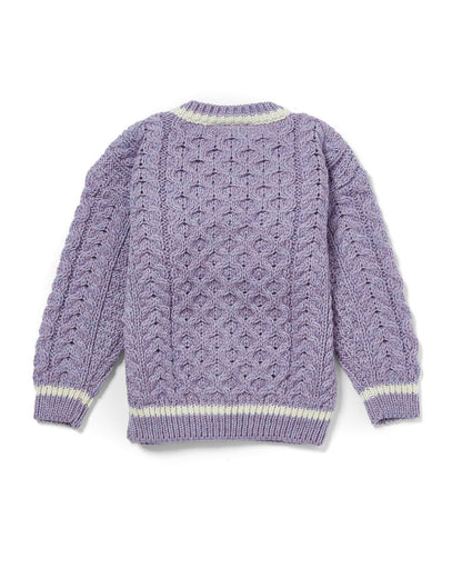 Cardigan Aran in Lana Irlandese - Lavanda/Bianco