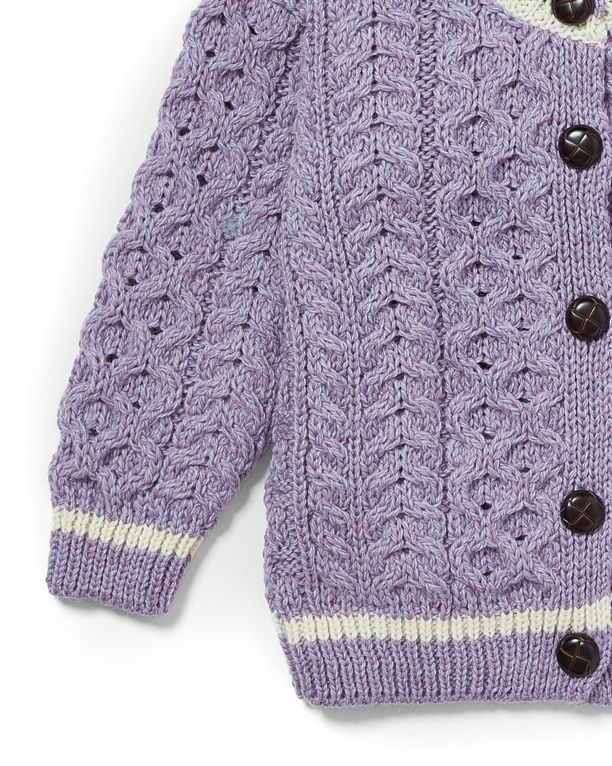 Cardigan Aran in Lana Irlandese - Lavanda/Bianco