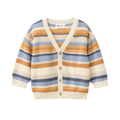 Cardigan in maglia di Cotone Biologico - Righe Multicolor