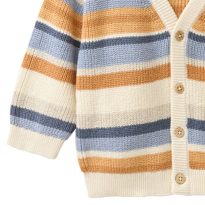 Cardigan in maglia di Cotone Biologico - Righe Multicolor