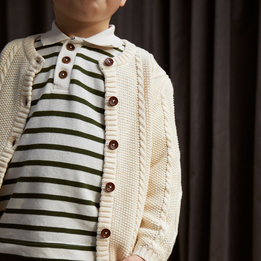 Cardigan trecce in Cotone Biologico - Panna
