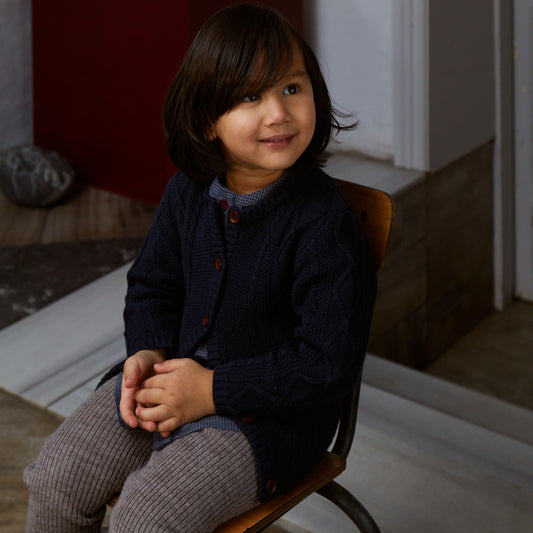 Cardigan trecce in Cotone Biologico - Navy