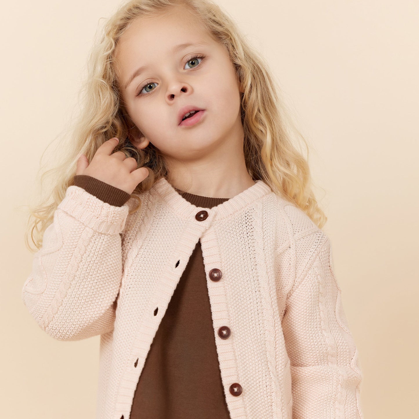 Cardigan trecce in Cotone Biologico - Rosa chiaro