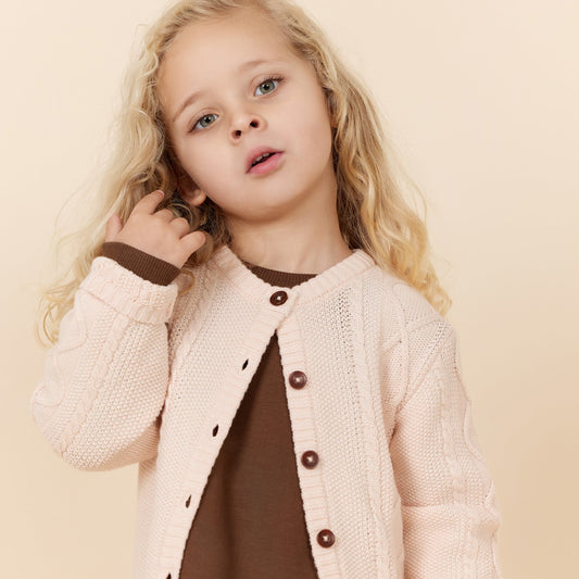 Cardigan trecce in Cotone Biologico - Rosa chiaro