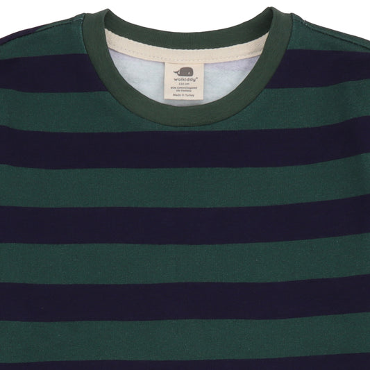 Felpa in Cotone Biologico - Righe Verde/Blu