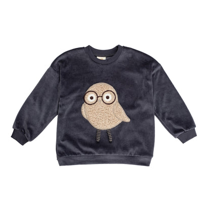 Felpa in Cotone Biologico Velour - Gufo