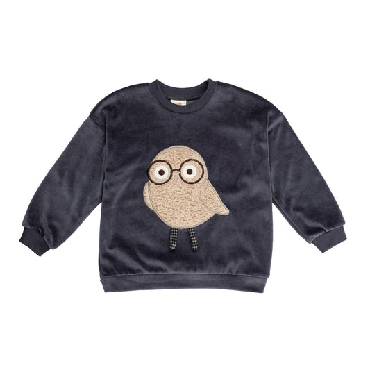 Felpa in Cotone Biologico Velour - Gufo