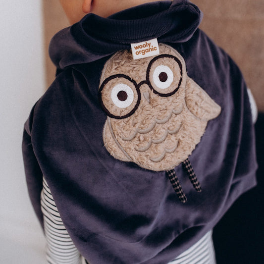 Felpa in Cotone Biologico Velour - Gufo
