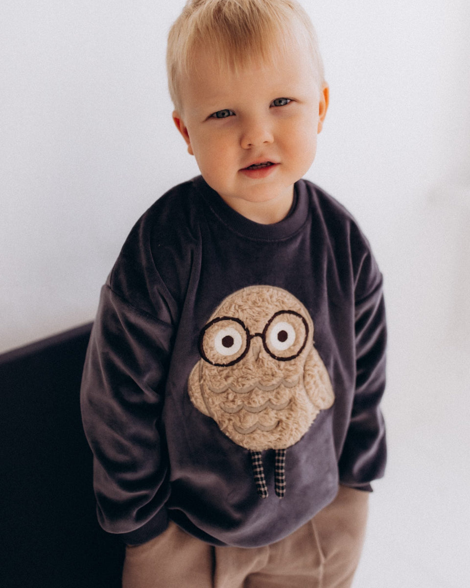 Felpa in Cotone Biologico Velour - Gufo