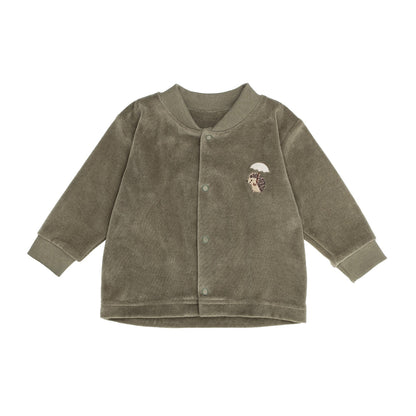 Cardigan in Cotone Biologico Velour - Kaki