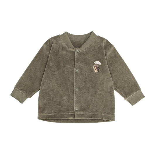 Cardigan in Cotone Biologico Velour - Kaki