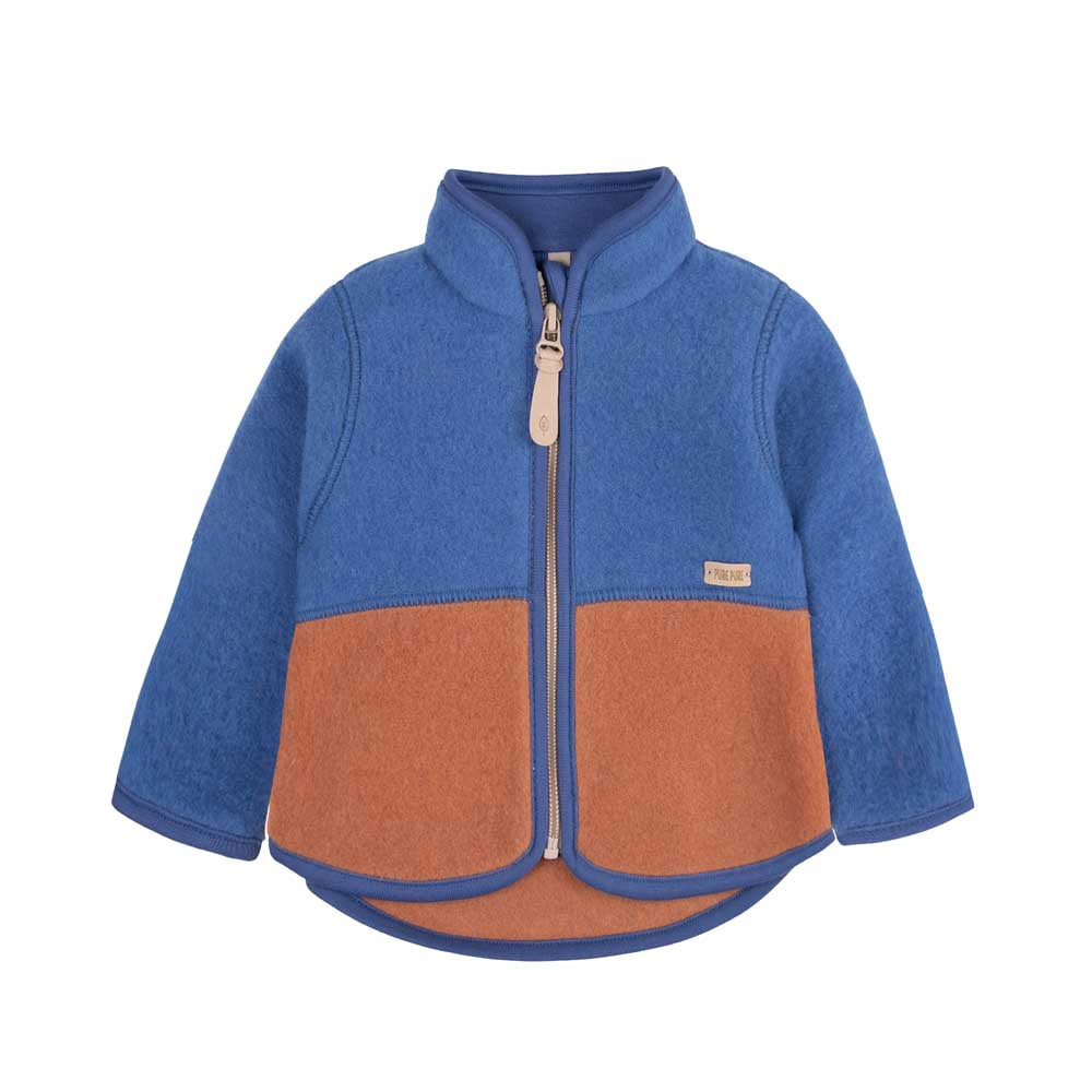 Giacca in pile di lana biologica - Blu/Moka
