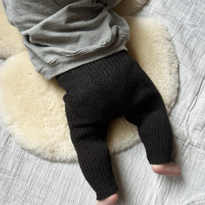 Leggings a costine in lana biologica - Antracite