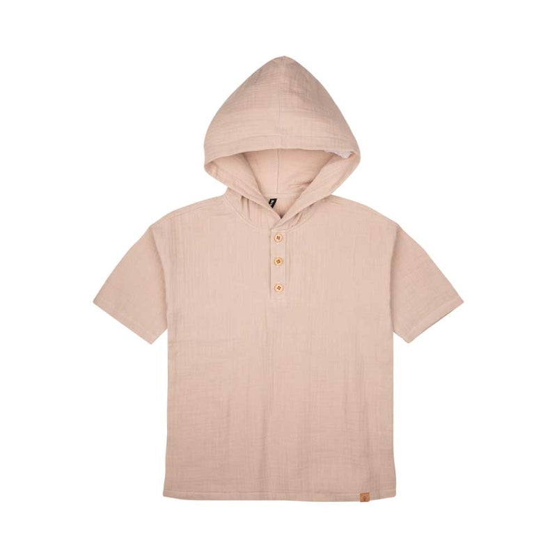 Maglia in Mussola di Cotone Biologico con cappuccio - Naturale