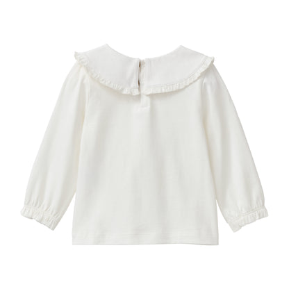 Maglia a manica lunga in Cotone Biologico con colletto ricamato