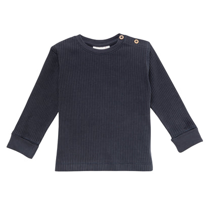 Maglia manica lunga a costine in cotone biologico - Blu
